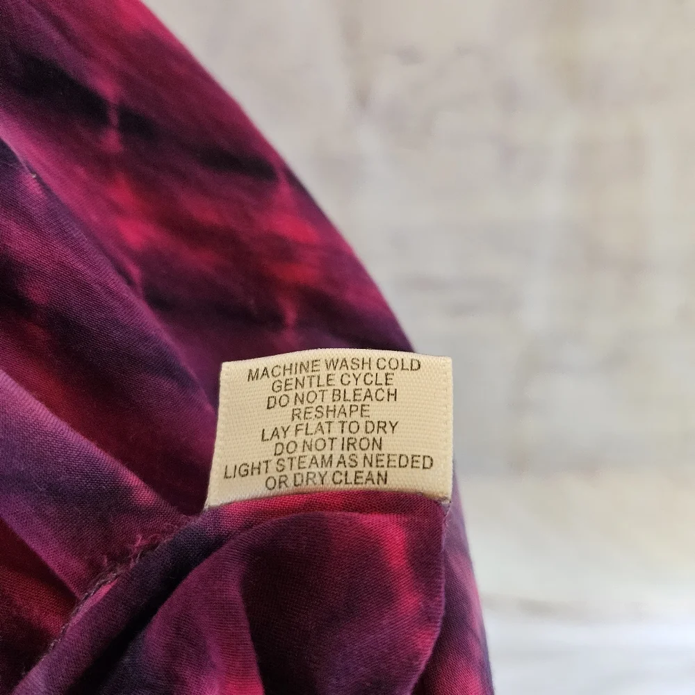 Lovestitch Pink Purple Tie-dye V-Neck Handkerchief Hem Beach Cover Dress Medium